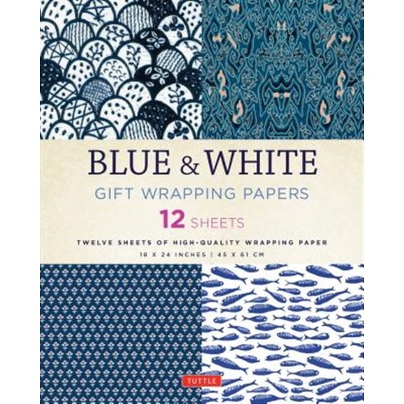 Pre-Owned Blue & White Gift Wrapping Papers - 12 Sheets: 18 X 24 Inch (45 X 61 CM) Wrapping Paper (Paperback)