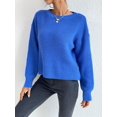 thumbnail image 6 of Women Solid Crew Neck Cropped Drop Shoulder Oversized Long Sleeve Soft Knit Sweater 102 - Royal Blue S, 6 of 10