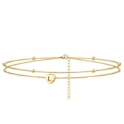 Personalized Heart Initial Anklet Gold Plated Adjustable Beach Jewelry for Women