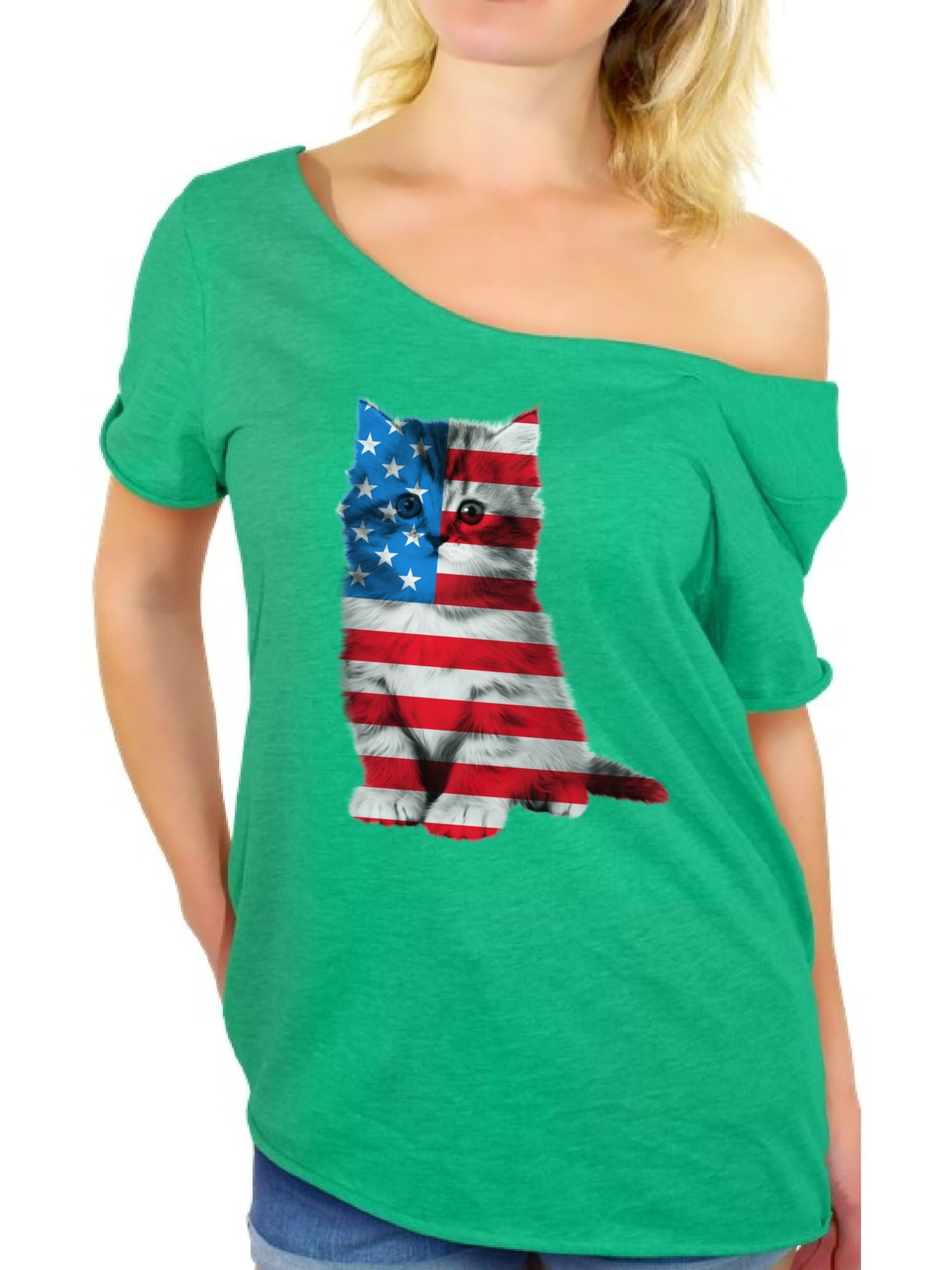 off the shoulder american flag shirt
