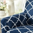 thumbnail image 5 of Great Bay Home Stretch Printed Velvet Plush Washable Sofa Slipcover  (Sofa, Lattice - Navy), 5 of 5