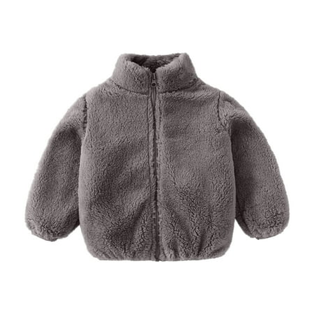 

Honeeladyy Winter Coats Toddler Baby Grils Fleece Outwear Boys Zipper Solid-color Thick Kids Warm Coat Gray Clearance under 10$