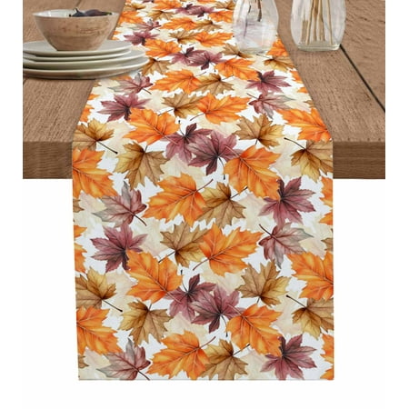 

Orange Maple Leaf Table Runner Vintage Botanical Watercolor Tablerunners 13 x 48 Inch Table Decorations Tabletop Scarf for Summer Gathering Holiday Farmhouse Kitchen Dining Decor