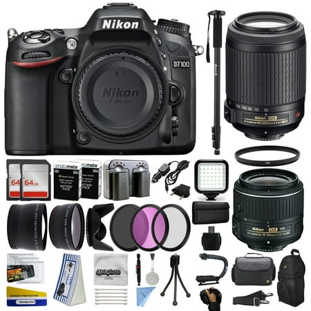 Nikon D7100 DSLR Digital Camera with 18-55mm VR II + 55-200mm VR Lens + 128GB Memory + 2 Batteries + Charger + LED Video Light + Backpack + Case + Filters + Auxiliary Lenses + More!