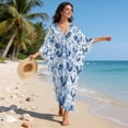 thumbnail image 5 of Xoenoiee Blue Rooster Chicken Peony Flower Pattern Kaftan Dresses for Women Plus Size Summer Bathing Suit Cover up V Neck Batwing Dress Loose fit Moroccan Caftan Mumu Dresses, 5 of 7