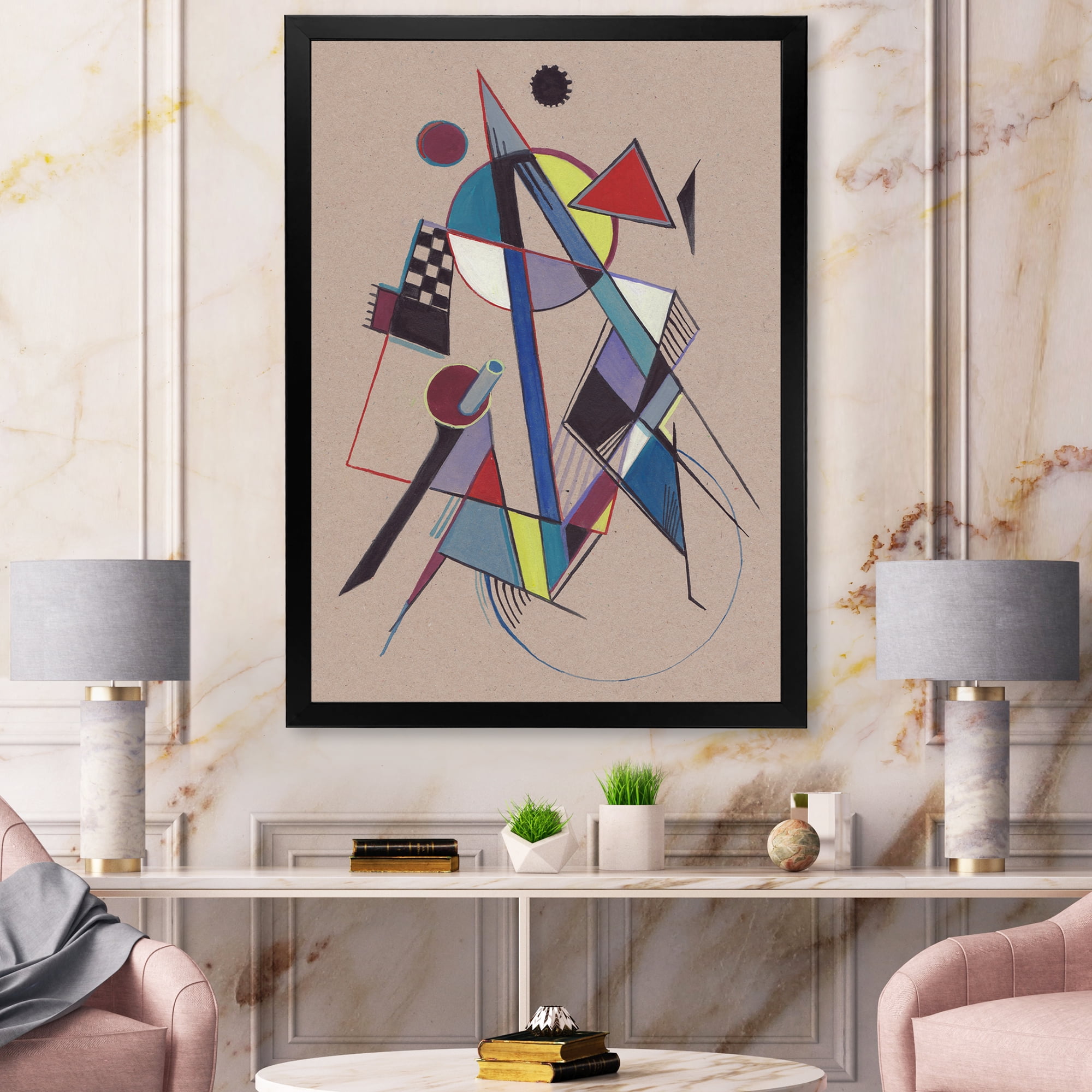 Designart 'Abstract Compositions Of Colored Geometric III' Modern Framed Art Print