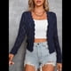 thumbnail image 4 of Chaqueta Cárdigan de Punto con Cuello en V y Larga para Mujer, Suéter Chal de Punto Sin Botones. Azul Marino XL, 4 of 8