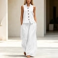 thumbnail image 4 of Pounoo Women's Two Piece Set Linen Blend Sleeveless Tops and Trousers Casual Summer Vacation Loose Wide Leg Outfits Gift, 4 of 7