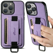 for iPhone 11 Pro Max Wallet Case, Classic Finger Ring with Card Holder Lychee Texture PU Leather Back Cover with Wristband Kickstand Shockproof Drop Protective for iPhone 11 Pro Max, Purple