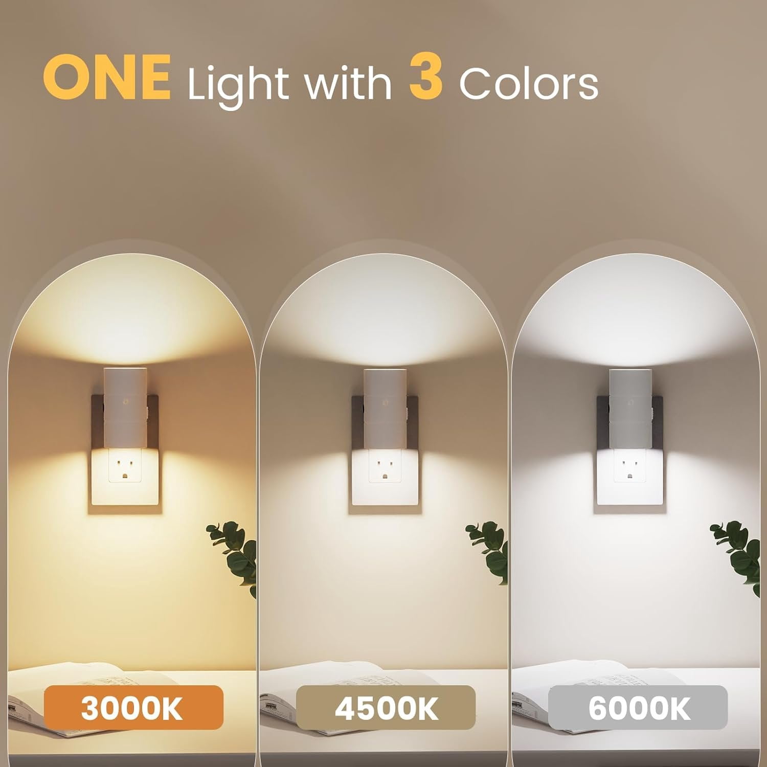 Night Lights Plug into Wall, Dimmable LED Nightlight with Dusk to  Light Sensor, 0-100LM Adjustable Brightness, 3 Color Temperatures, Compact Size, 2 Pack for Hallway, Bathroom White