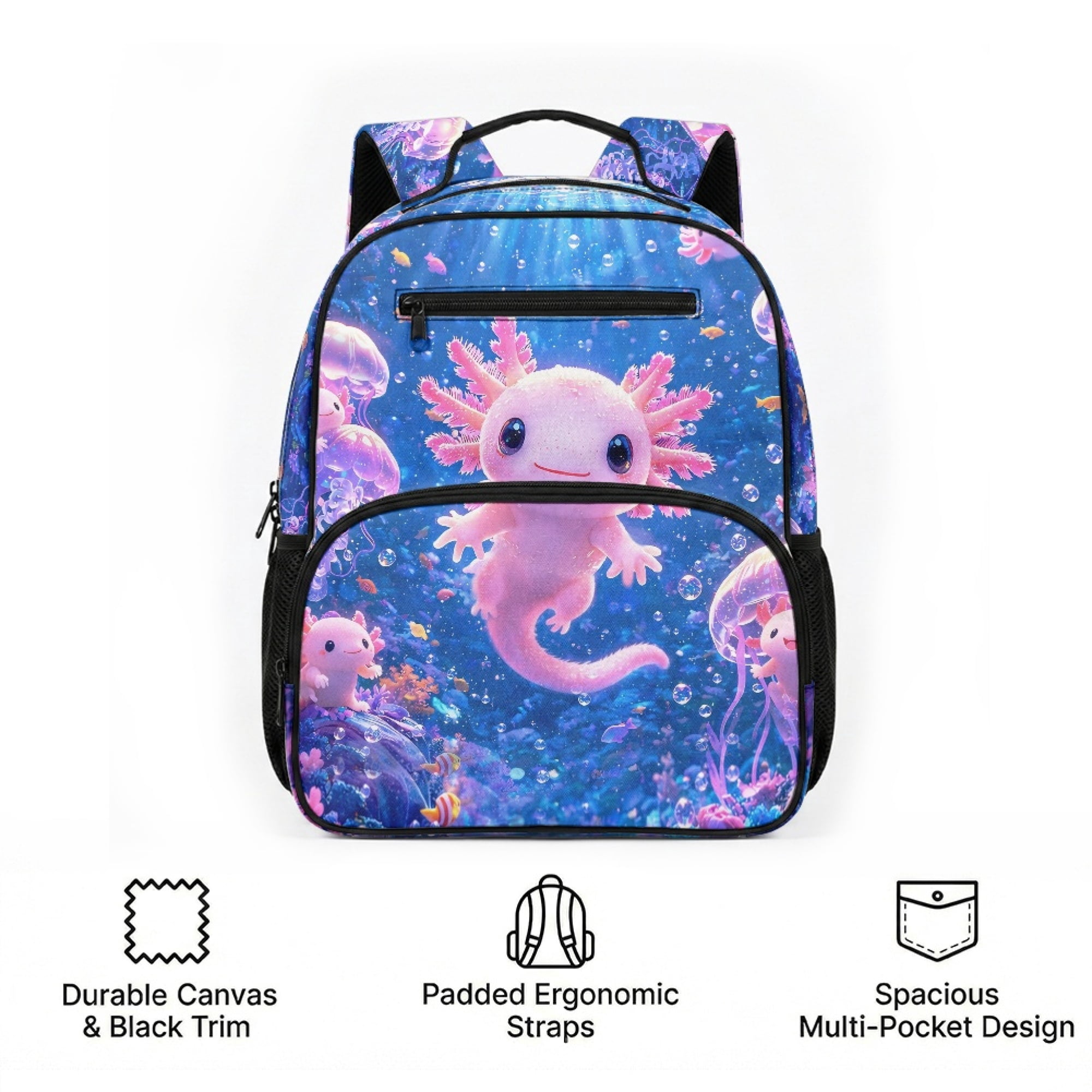 Chririnla Axolotl Underwater Theme Toddler Backpack for Boys, Polyester Fabric Lightweight Preschool Toddler Backpack for Travel Kindergarten