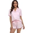 thumbnail image 5 of Conjunto de pijama de satén para mujer, 2 piezas, ropa de dormir, ropa de estar por casa, botones, manga corta, 5 of 5