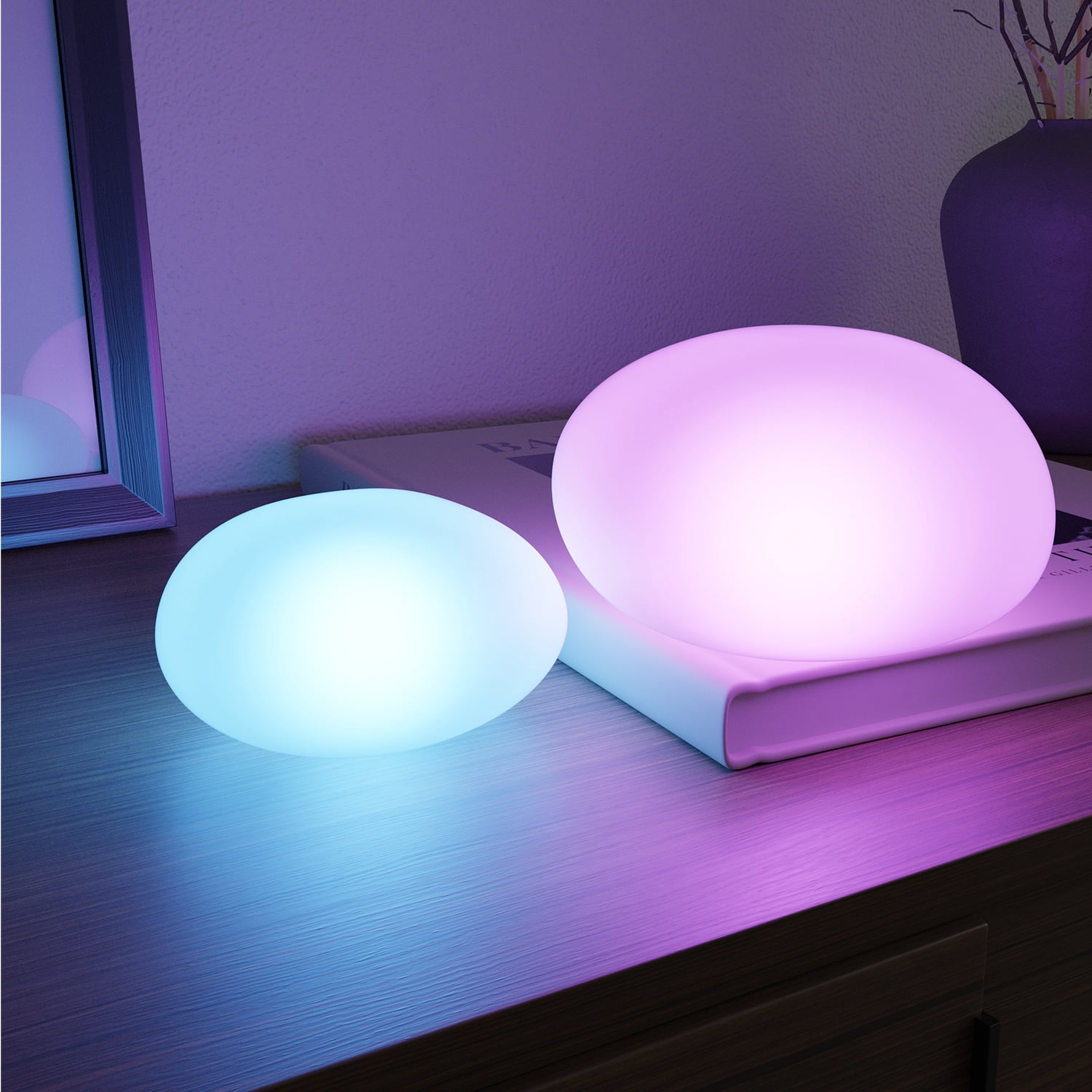 Globe Electric 2-Pack LED Pebble Indoor Outdoor Tap Night Lights with USB Rechargeable Cable Included