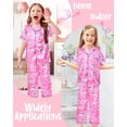 thumbnail image 4 of Girls Pajamas Silk PJS Set Rainbow Unicorn Sleepwear Short Sleeve Long Pants Jammies for Toddler Kids, 4 of 6