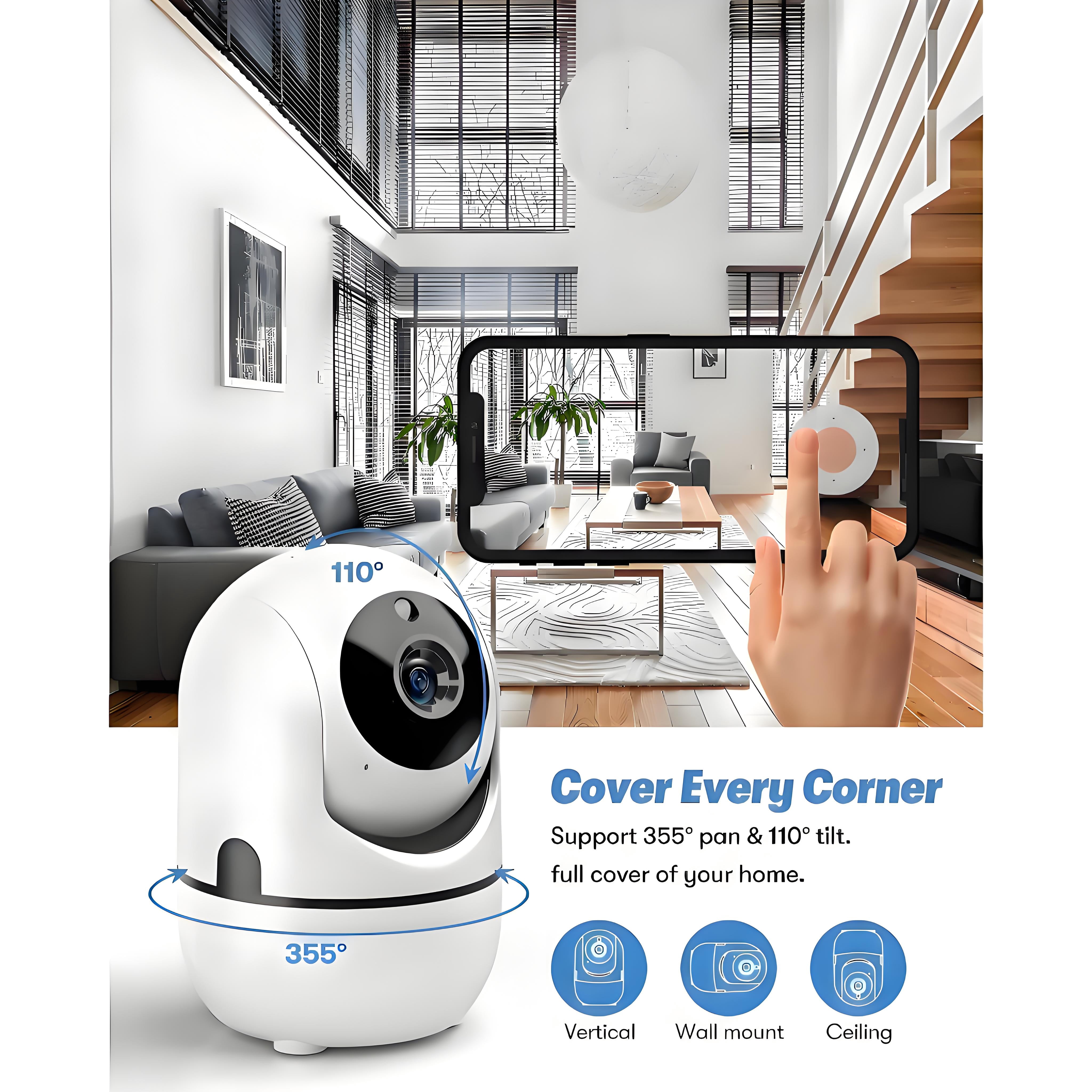 2K HD Wifi Baby Monitor Camera with Night Vision,Two-Way Audio, AI Auto Tracking Smart Monitoring for Baby, Nanny,Pet,White