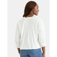 thumbnail image 3 of Time and Tru Women's Ruffle Neck Blouse with 3/4-Length Sleeves, Sizes XS-XXXL, 3 of 5