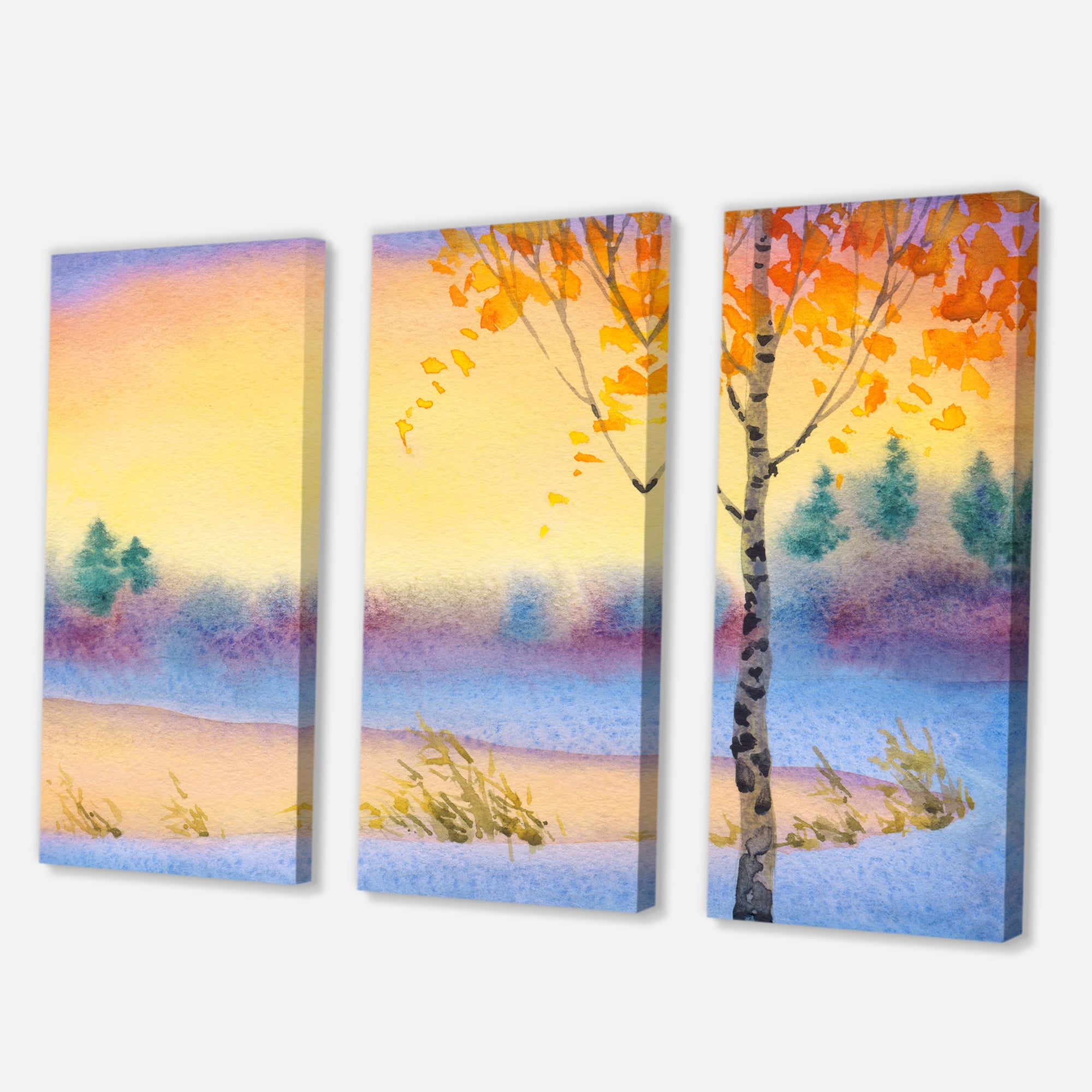Designart ' Evening Sky Over Lake Winter Landscape ' Traditional Canvas Wall Art Print