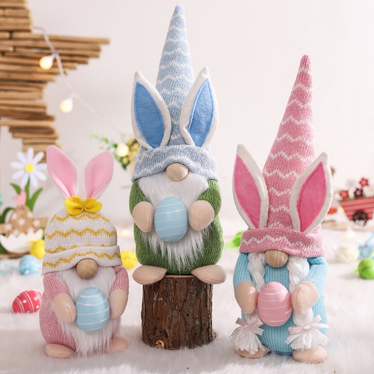 Easter Gnome Decoration, Cute Bunny Easter Gnomes Plush with Handheld Egg  Ornaments Rabbit Scandinavian Tomte Elf Nome Doll Decor Handmade Gift