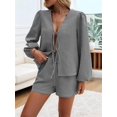 thumbnail image 4 of Women'S 2 Piece Outfits Set Long Sleeve Tie Front Top Short Set Casual Tracksuit Pajama Sets Black S, 4 of 8