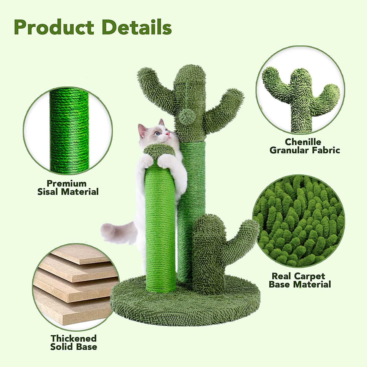 PAWZ Road 27" Cactus Cat Scratching Posts Sisal Cat Scratcher Green Large