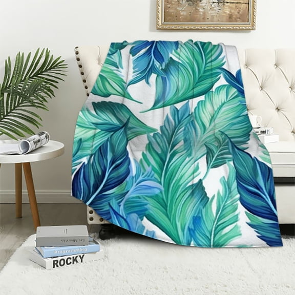 JRXY Turquoise Teal Palm Tree Leaf Tropical Hawaii Beach Full Throw Cloak Wearable Blanket Flannel Comforter Quilt Bedding Plush Soft Cozy White