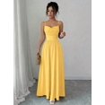 thumbnail image 4 of Light Yellow Womens Elegant Spaghetti Strap Ruched Waist Flowing Maxi Dress For Wedding Guest Or Formal Occasion, 4 of 7