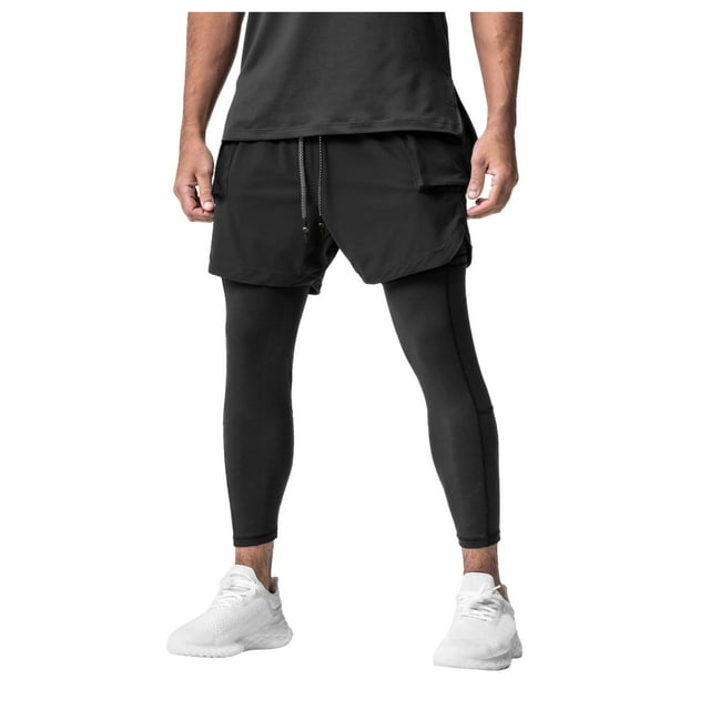 Men's 2-Piece Fitness Tights - Quick Drying, Elastic, Running/Cycling, Regular Fit, Cold Wash, Line Dry