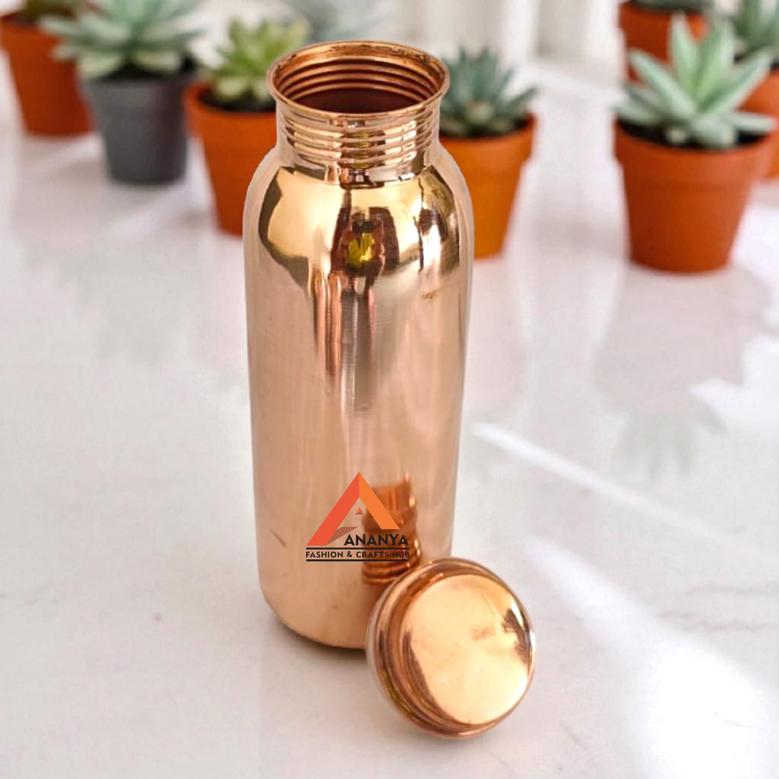 Ananya Fashion and Crafts Hub Pure Copper Water Leak-Proof Bottle Diamond ,Plain and Hammered 3 Pieces Set For Ayurveda Health Benefits