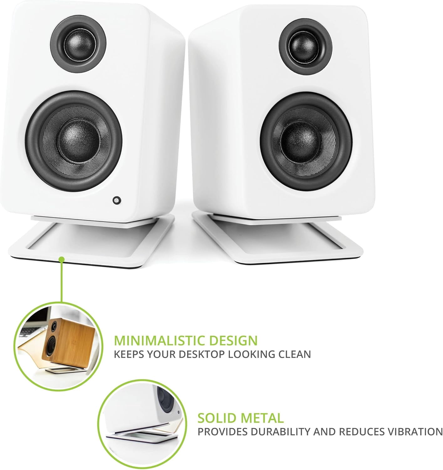 Kanto ORAMW Powered Reference Bluetooth Desktop Speakers - White Pair with Kanto S2W Angled Desktop Speaker Stands for Small Speakers - White Pair (2024)