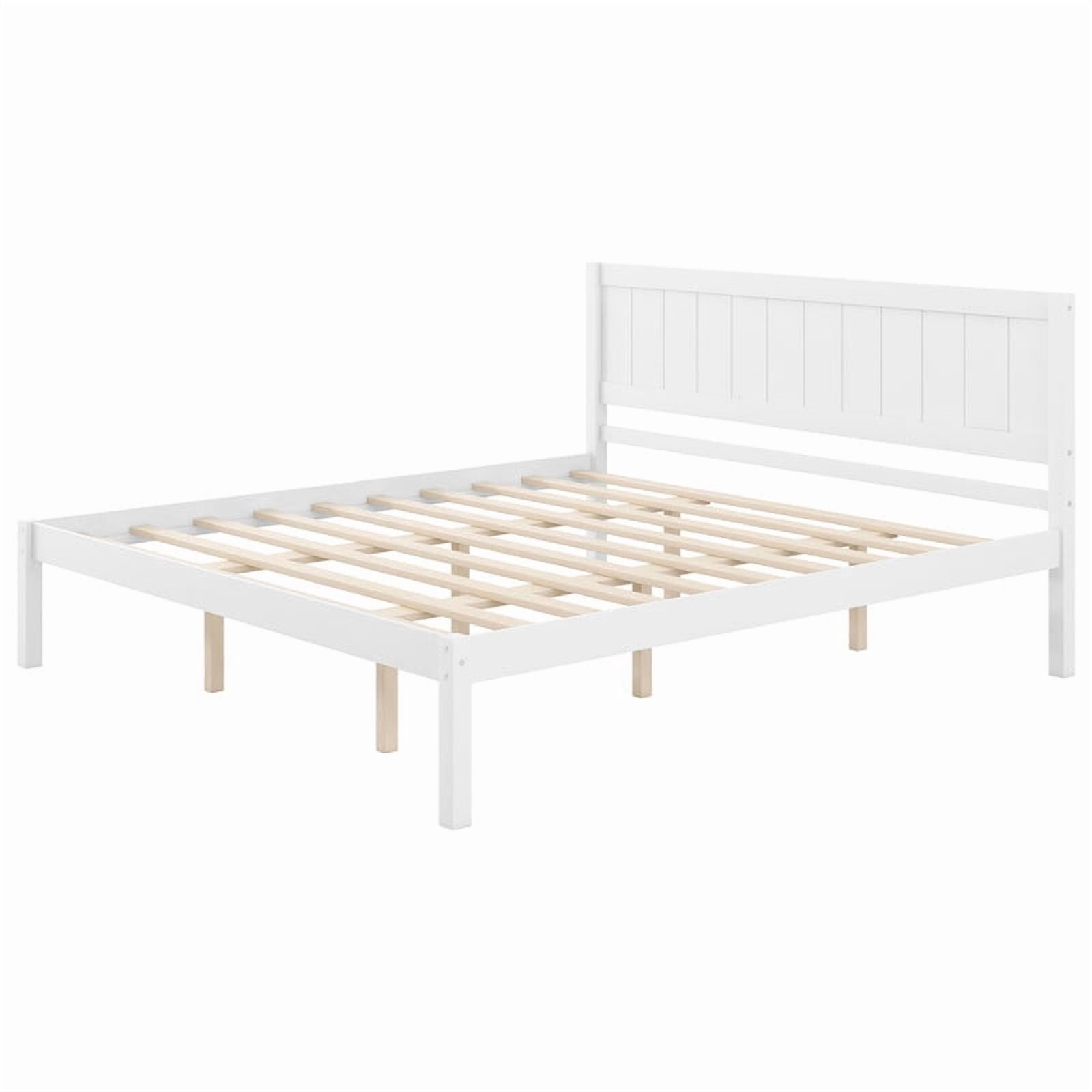 No Box Spring Needed King Size Wooden Bed, Minimalist Style Platform Bed Frame with Headboard & Slats Support