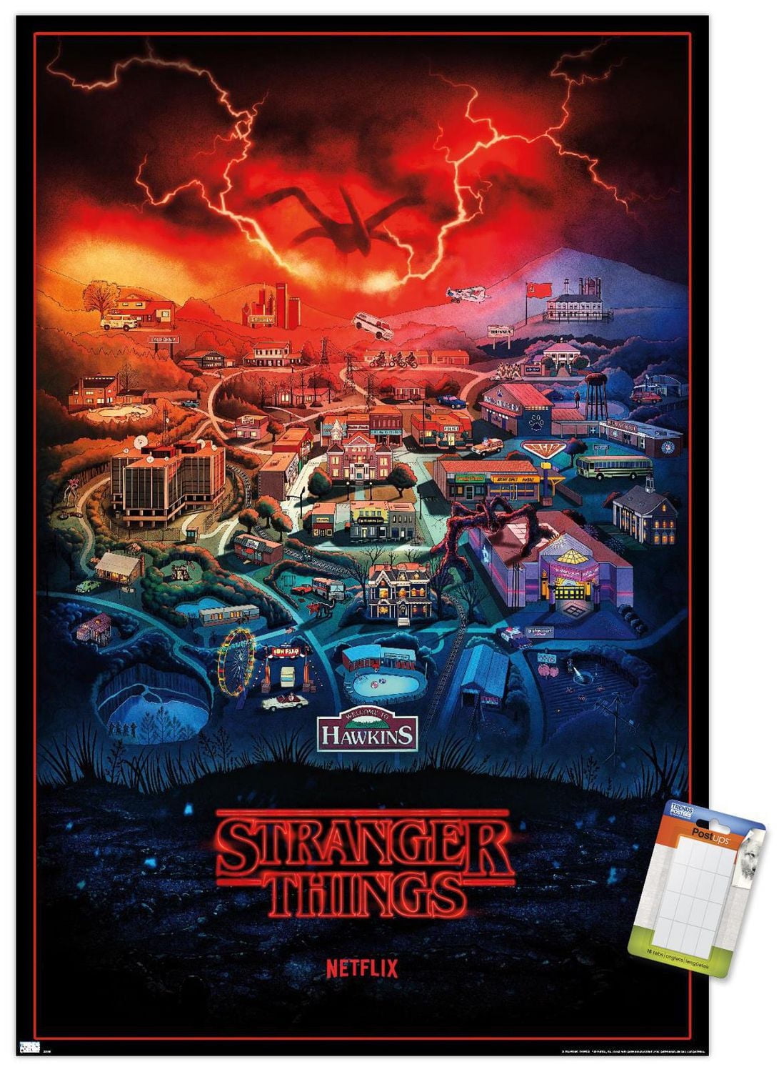 Netflix Stranger Things: Season 4 – Hawkins, Indiana 22.375" x 34" Wall Poster with Beechwood Magnetic Frame, by Trends International