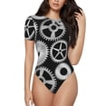 thumbnail image 1 of Balery Metallic Gears Body de cuello redondo de manga corta para mujer Tops de manga corta Tops básicos-Small, 1 of 7