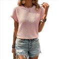 thumbnail image 1 of Tops de Verano para Mujer, Moda Informal, Color Sólido, Cuello Redondo, Encaje, Corta, Blusas Clásicas de Calle, Rosa, Talla M, 1 of 7