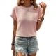 thumbnail image 1 of Tops de Verano para Mujer, Moda Informal, Color Sólido, Cuello Redondo, Encaje, Corta, Blusas Clásicas de Calle, Rosa, L, 1 of 7