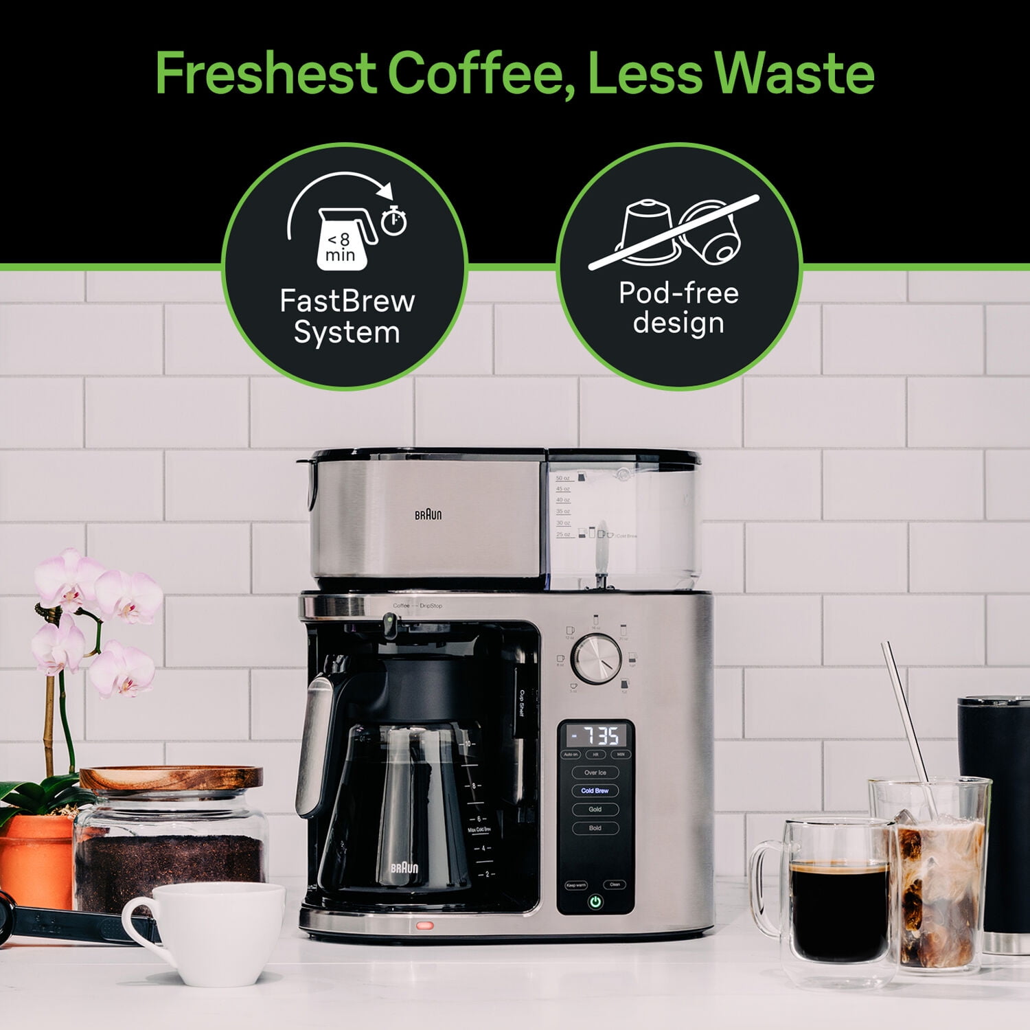 Braun MultiServe Drip Coffee, Single Serve Brewer, KF9270SI