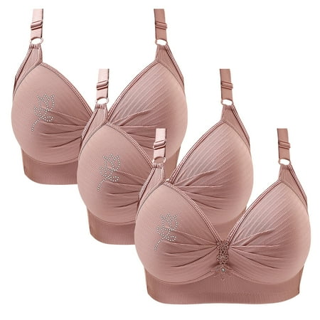 SNOWSONG Push Up Bras for WomenClearance! Wireless Bras Plain Color 3-Pack Women s Seamless Breathable Lingerie Plus Size Non-Steel Ring Bra Bras for Women Comfy Bras for Women Pink 36