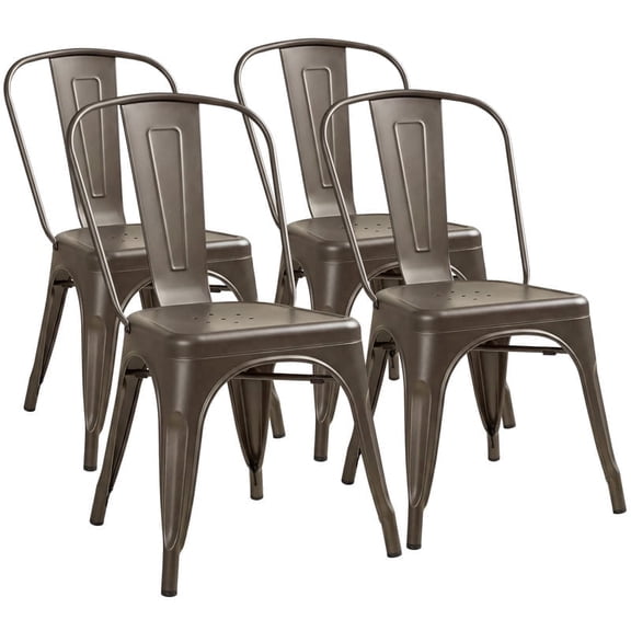 Lacoo Metal Dining Chair Indoor Use Stackable Classic Trattoria Chair Chic Dining Bistro Cafe Side Metal Chairs Set of 4, Gunmetal