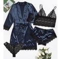 thumbnail image 4 of Hot6sl Économies d'Été Liquidation Robes, Lingerie Femme Mignonne Imprimé Cœur Satin Ceinturé Robe Camisole Shorts Pyjamas, Pyjamas Femme/marine, 3TG, 4 of 4