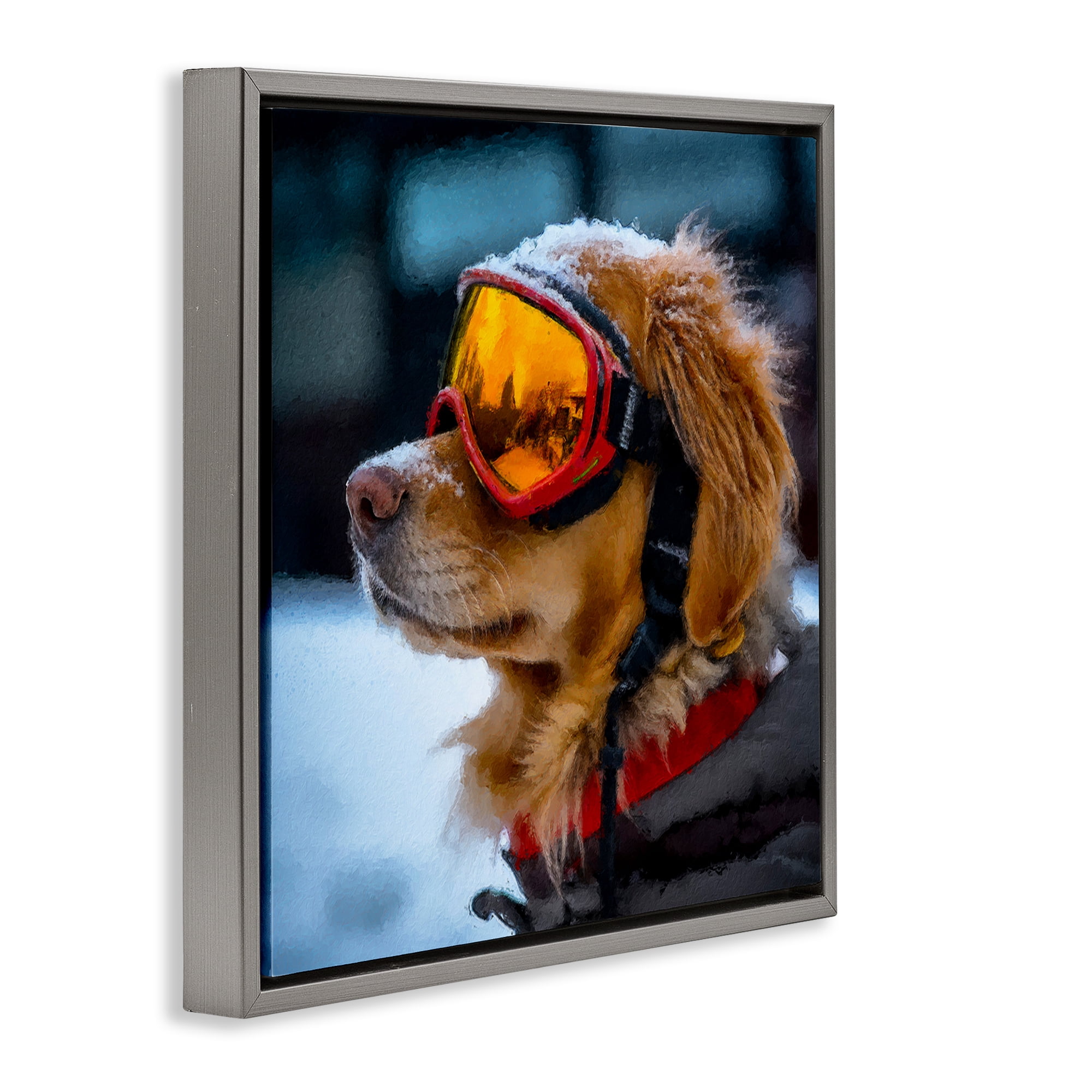 Stupell Industries Ski Goggles Dog Gray Framed Floater Canvas Wall Art, design by Sean Parnell