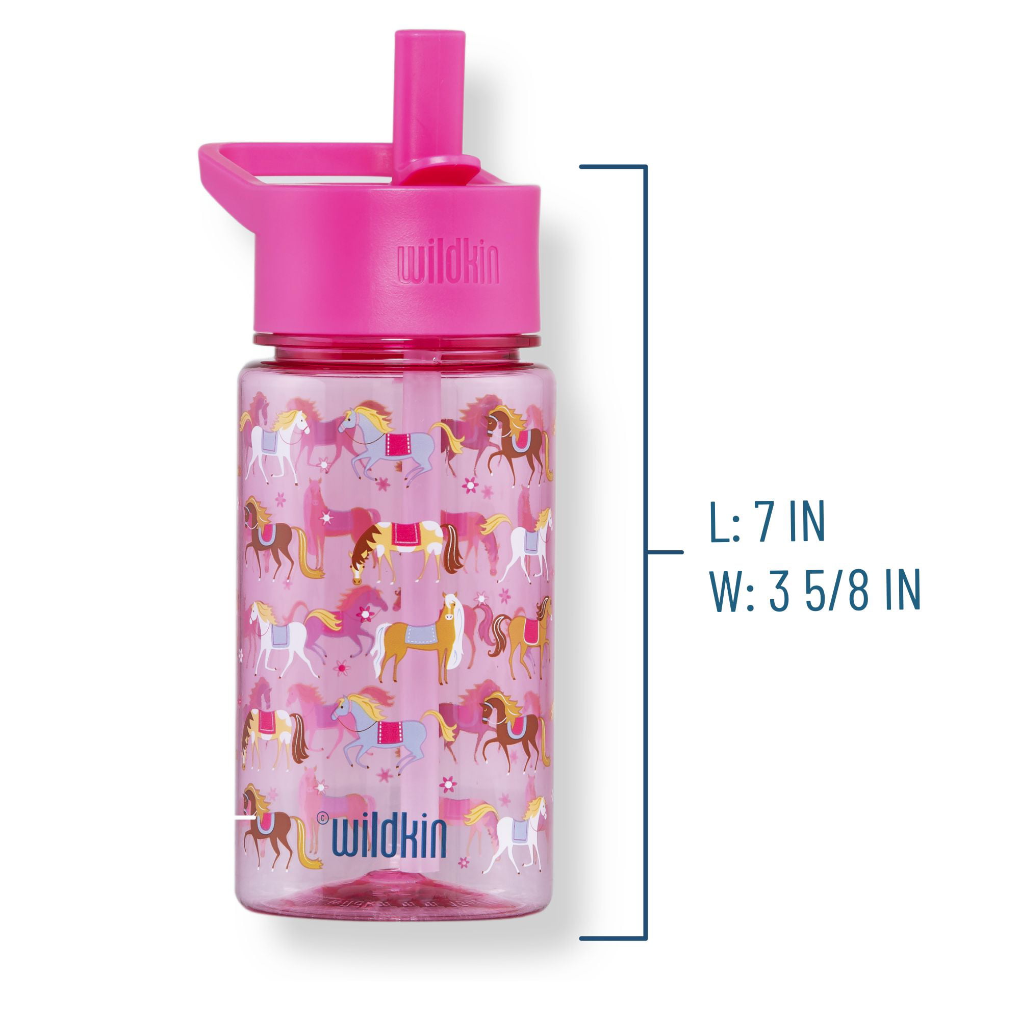 Wildkin Kids Botella de agua reutilizable de 16 onzas para niños y niñas,  cuenta con parte superior de paja y asa de transporte, tamaño perfecto para