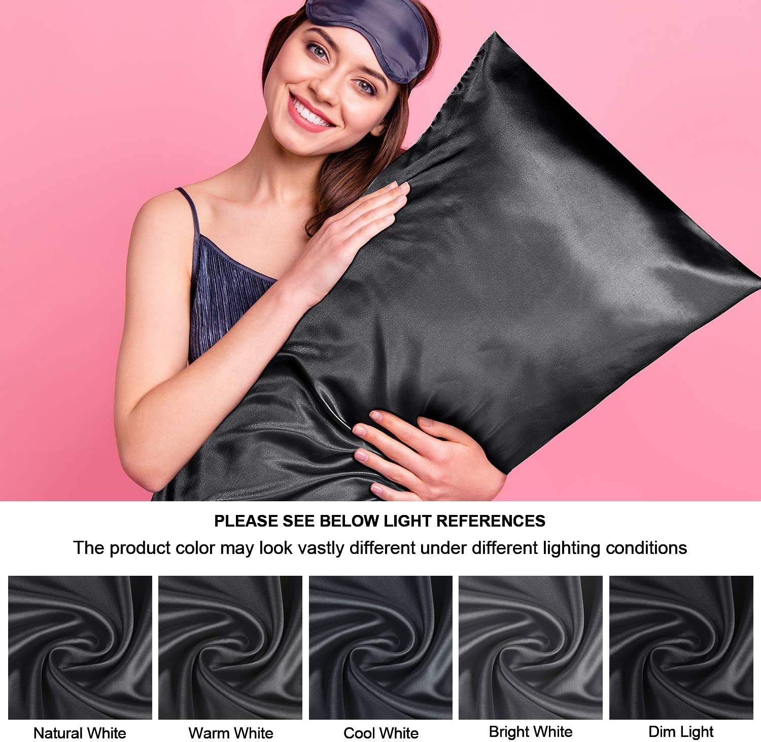Satin Silk Body Pillow Pillowcase for Hair and Skin, Premium and Silky Black Lon