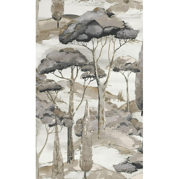Black Watercolor Scenic Tree Tropical Printed Non-Woven Non-Pasted Textured Wallpaper 57 Sq. Ft.