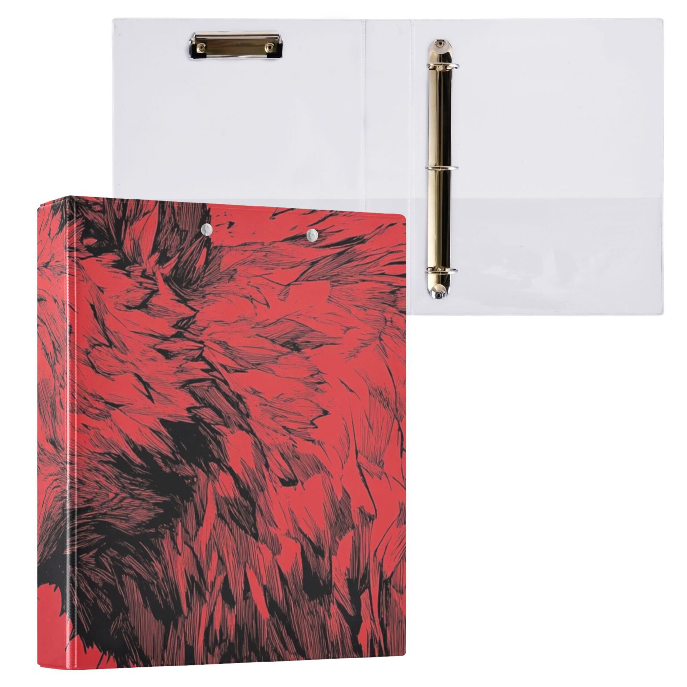 Monster Wolf 3 Ring Binders 1.5 inch Hardcover File Folders with Interior Pockets A4 Size Organizer for School Office Hospital
