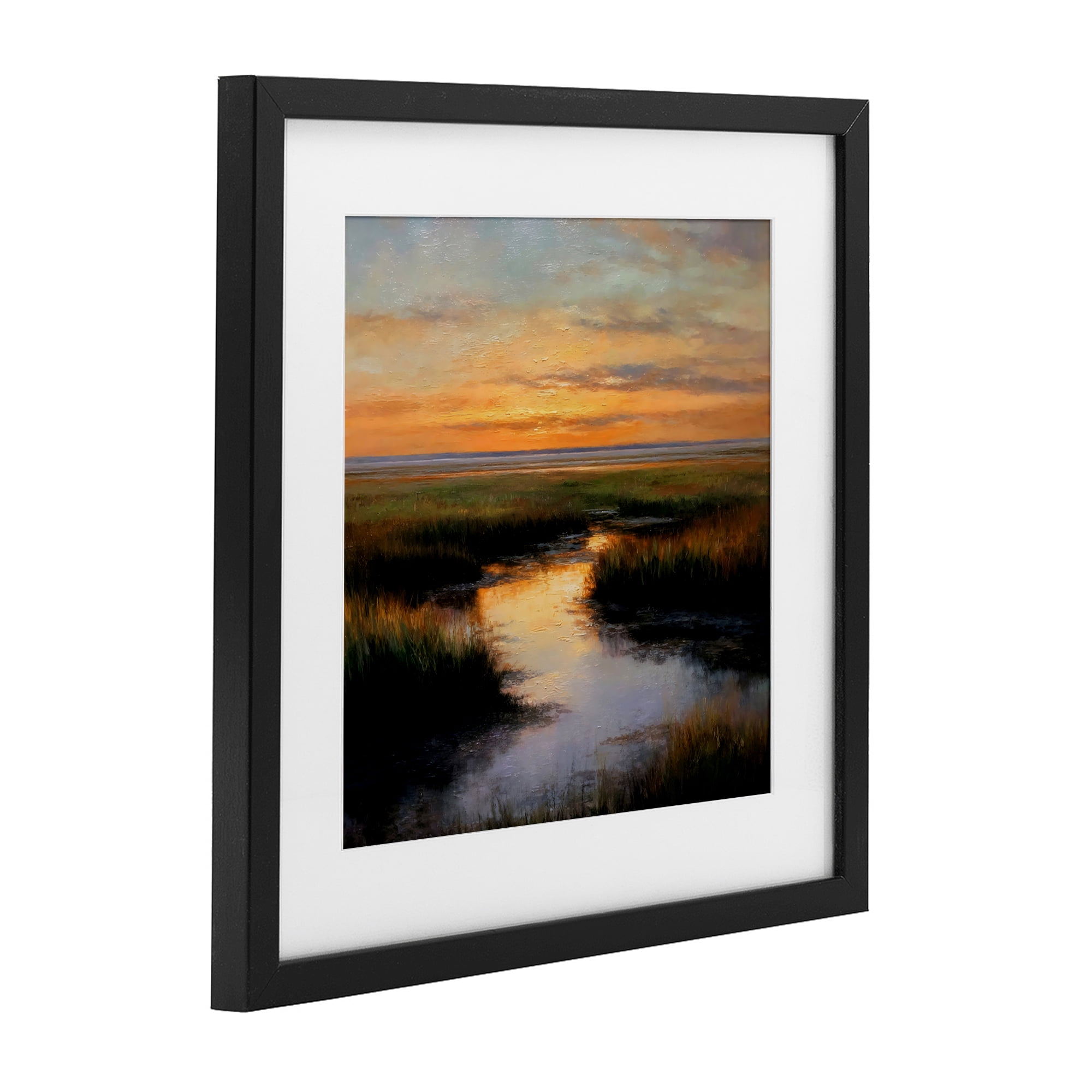 Stupell Industries Warm Marshland Sunset Black Framed Print Under Glass, design by Petal Prints Design