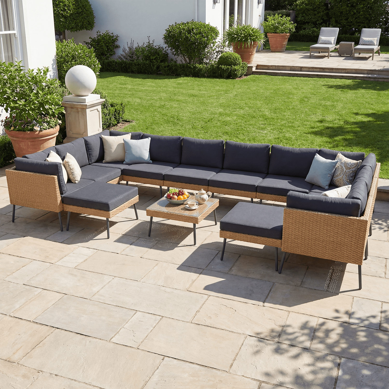 BaPiPro 13-Piece Outdoor PE Rattan Sectional Sofa Set, All-Weather Patio Conversation Set with Cushions & Tempered Glass Coffee Table, Suitable for Courtyard, Backyard and Garden, Black