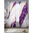 thumbnail image 2 of Marble Purple Sheer Curtains 84 Inch Length 2 Panels Set, Gold Foil Ceramic Style Cracks Scratches Voile Window Treatment Rod Pocket Curtains Sheers Drapes for Bedroom/Living Room/Kitchen 52"x84"x2, 2 of 7