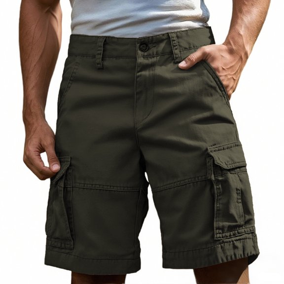 HOWPAY Cargo Shorts for Men Outdoor Lightweight Cargo Pants Elastic Waist Solid Color Relaxed Fit Casual Workout Summer Hiking Shorts Army Green 28