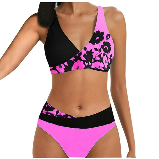 Traje de baño de 2 piezas para mujer, trajes de baño para mujer, conjunto de traje de baño estampado de dos piezas con sujetador incorporado, traje de baño de playa para mujer