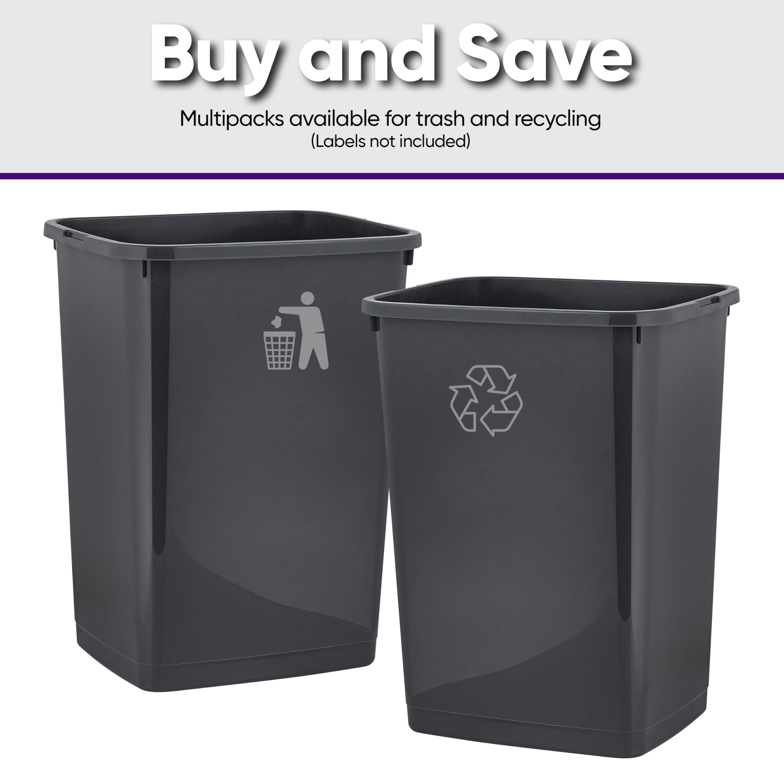 Superio Large Kitchen Trash Can 13 Gallon, 52 Qt Waste Bin for Kitchen, Garage, Indoor and Outdoor Trash Can (2, Grey)