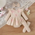 thumbnail image 2 of HCNTES Baby Girl Fall Winter Outfits Long Sleeve Plaid Skirt Romper Dress Headband Socks Set Fashion Clothes(Beige&1,0-3 Months), 2 of 9
